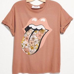 Free People X Day Dreamer Rolling Stones Retro Floral Short Sleeve Tee
